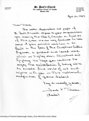 Congratulatory letter from the rector and other members of St Paul's Church