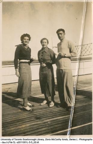 Doris McCarthy with two friends on the deck