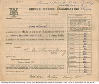Middle School Examination report card of Doris McCarthy