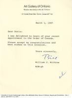 Congratulatory card/letter from William J. Withrow