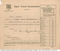 Upper School Examination report card of Doris McCarthy
