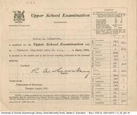 Upper School Examination : report card of Doris McCarthy